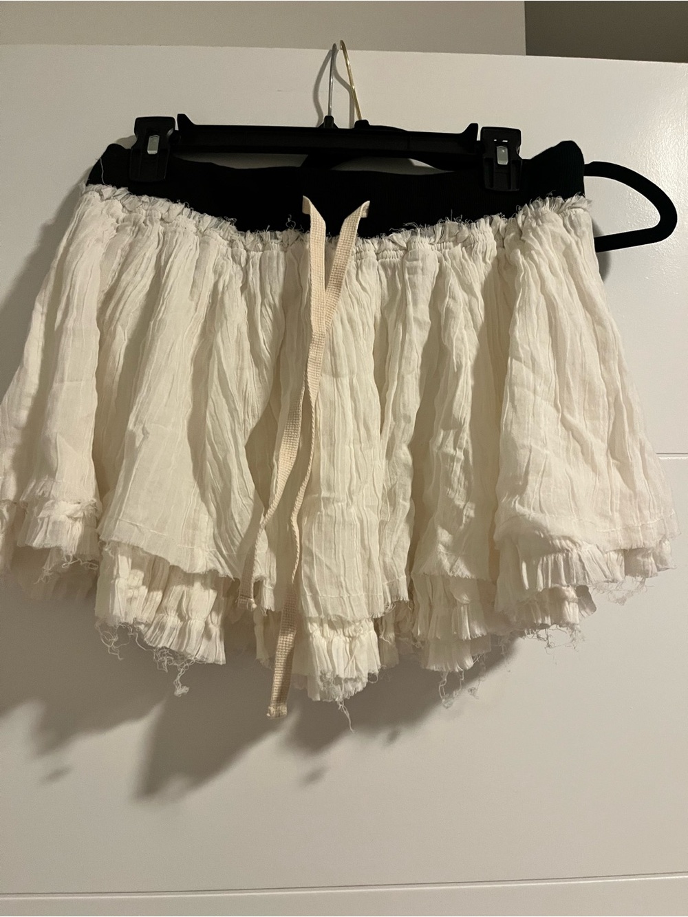 Free People Cream Tiered Mini Skirt with Black Waistband